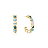 malachite and turquoise large hoop 14k gold plating + 925 silver earrings E063-08G