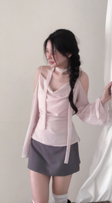 romang drape cut off-shoulder bl tie set