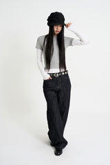 Indigo embossed denim pants