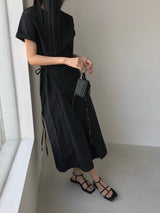 Jeure Wrap Roll-up Short Sleeve Long Dress