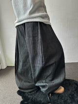Lever Side Panel Elastic Waist Raw Denim Pants 2color