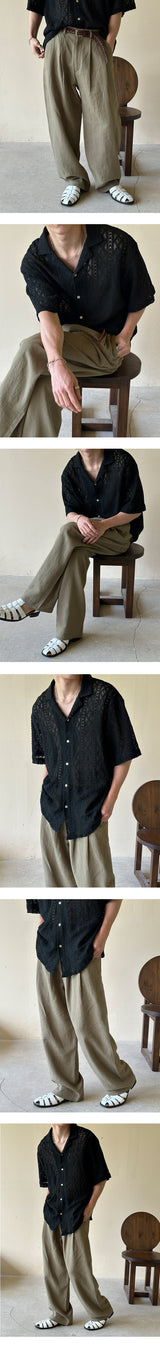[UNISEX] ファブリックシースルーオープンカラシャツ (2color)
