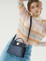 LAZEL MINI CROC ショルダーレザーバッグ / Wani Navy