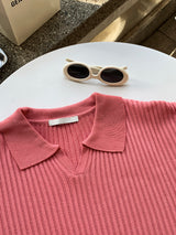 LMN Romal エアクールバリオープンカラーVネック半袖ニット (10 colors)