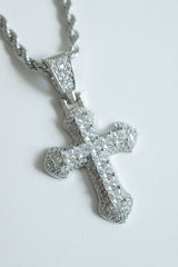 [white] cubic cross necklace | 지르콘 큐빅 십자가 목걸이