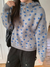 Hots High Neck Button Dot Hooded Knit