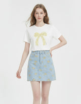 Canola Bloom Ribbon Print T-shirt Ivory