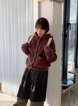 Itol Cable Hood Knit Cardigan
