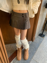 Wrap Check Pleated Mini Skirt