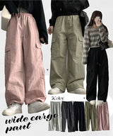 [Long summer pants!] Post nylon string wide cargo pants