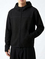 Waffle Crop Fingerhole Zip-up Hoodie Black