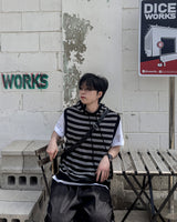 Broad Stripe Knit Hoodie Vest