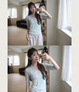 slow halter layer 3/4 sleeve top