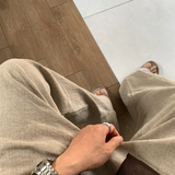 No-Mace Back Banding Two-Tuck Linen Wide Pants