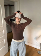 Border Layered High Neck Warm Hood T-shirt (3color)