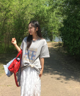 ウェーブカップケーキラウンドネックプリンティドレタリングオーバーサイズ半袖Tシャツ (3 colors)