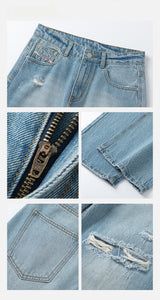 Vintage Frayed Distressed ワイドデニムパンツ