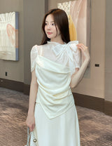 Nilo Tie Color Matching Drape Blouse
