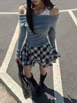 Bohemian uncut frill banding tartan check mini skirt (2 colors)