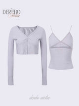 Lavender Sleeve Cardigan Two-Piece Long-Sleeve Top