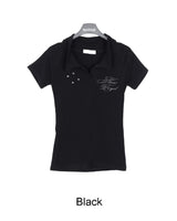 Lasso Eyelet Lettering Collar Tee