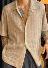 Cotton net collar short sleeve knit 3COLOR