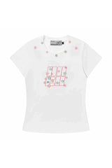 フローラルエンブロイダードスリムTシャツ