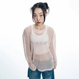 Cut Off Net Knit - BEIGE