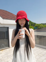 Stripe Cotton beanie-Red