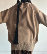 4-BUTTON V-NECK BOXY OVERSIZED LOOSE KNIT BROWN KITSCH AUTUMN THICK CARDIGAN (SCARF SET X)