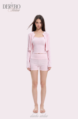 Pink cream lounge cardigan top set (sleeveless)