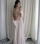 finit sheer pearl satin floor-length sk