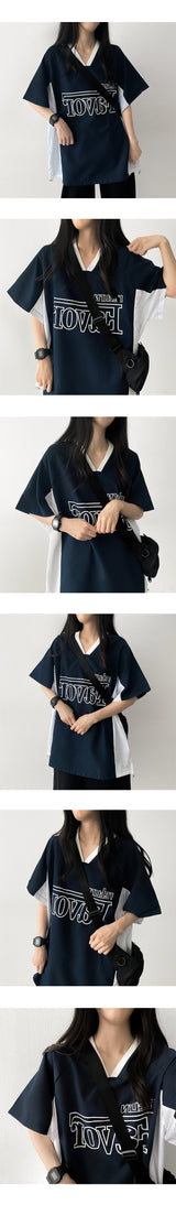 エペーターオーバーサイズフィットカラーリングVネックショートスリーブTシャツ