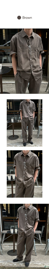 [SET UP가능]ウォッシュドコットンハーフシャツ(6color)