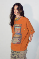 Summer loose and breathable short-sleeved T-shirt with hand-painted grainy print