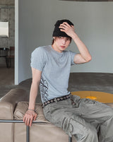Beryl Lettering Ribbed Short Sleeve T-shirt