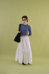 Gather check shirring skirt_ivory