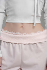 Lace tea straight pants, Pink