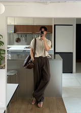 No-Mace Back Banding Two-Tuck Linen Wide Pants