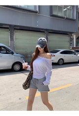 サンオフ アンバランス ホワイト 長袖Tシャツ