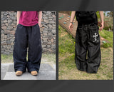 Bone Cross Stud Wide Denim Pants