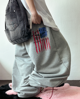 5000 SOLD OUT 🤍🤎(HIP PRINT AMERICAN FLAG VER) 🤍🤎 TWO PLEAT BALLOON COTTON PANTS 🩶🖤🤍🤎 - 4 COLORS