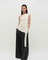 Stripe Ribbon Tied Wide Pants _ GREY