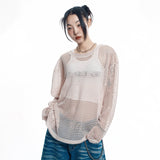 Cut Off Net Knit - BEIGE