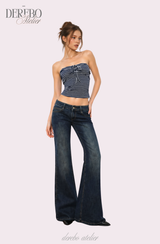 deep blue flow bootcut denim pants, regular (LONG)