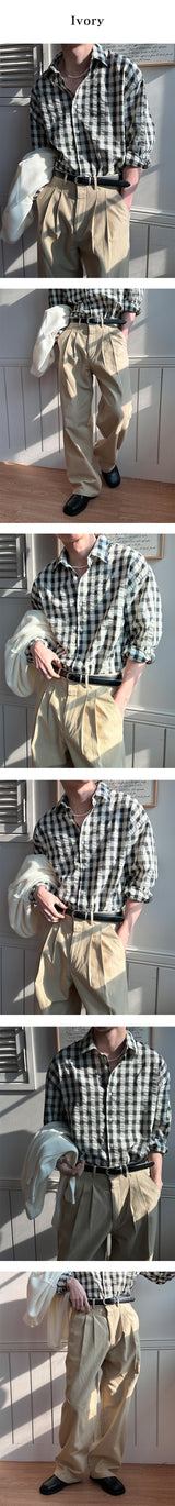 [Unisex] シックチェックオーバーフィットシャツ(3color)