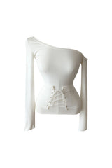 One off-shoulder slim corset long-sleeved shirt