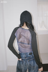 バックシースルーエンジェルロングスリーブTシャツ