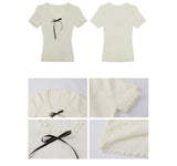ribbon frill sweet short-sleeved knitwear