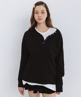 ボタン ボクシー ワッフル Tシャツ_TT5S214BK